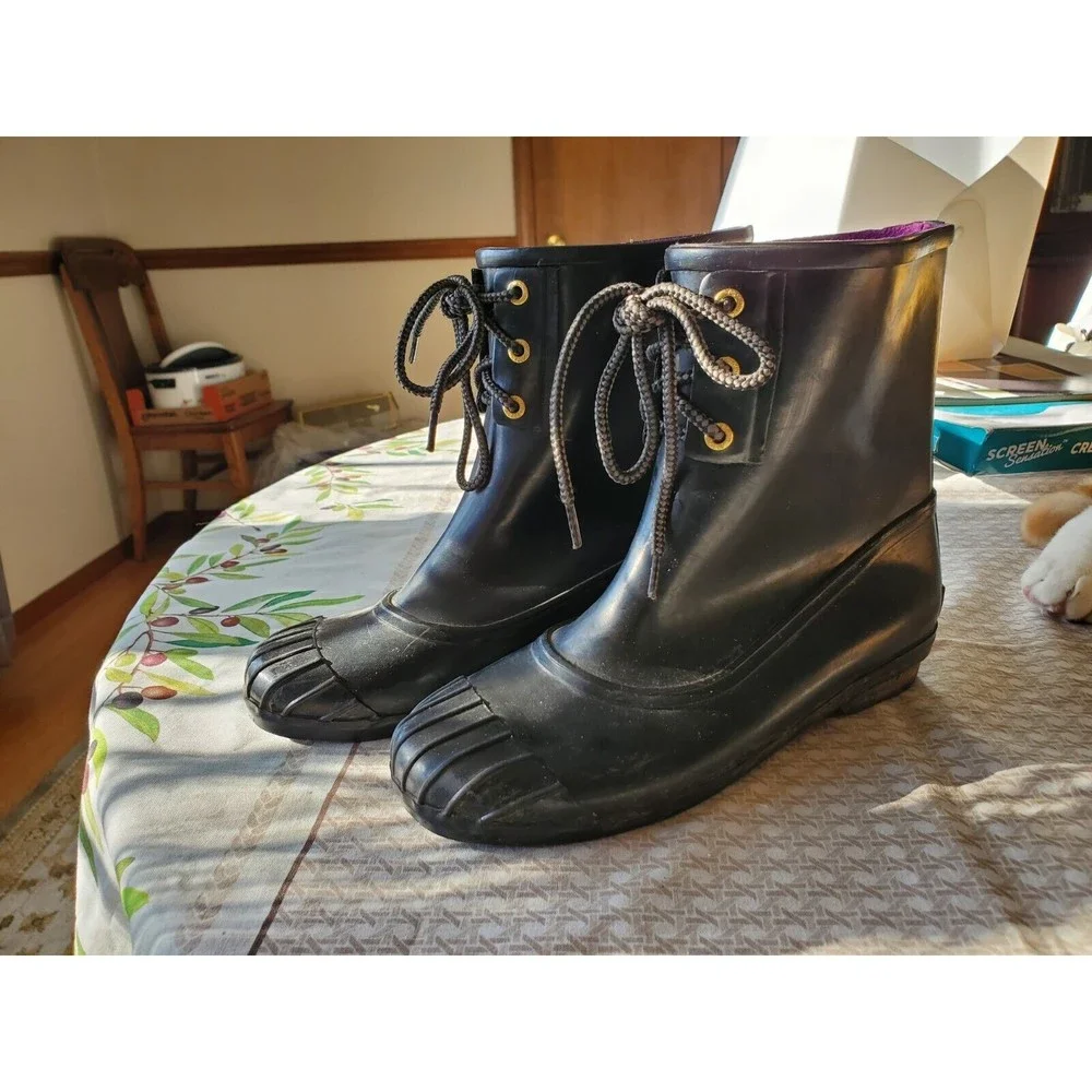 Sperry Rubber Rain Boots Navy with Fuschia Womens Sz 6 preowned Pull On Shoes